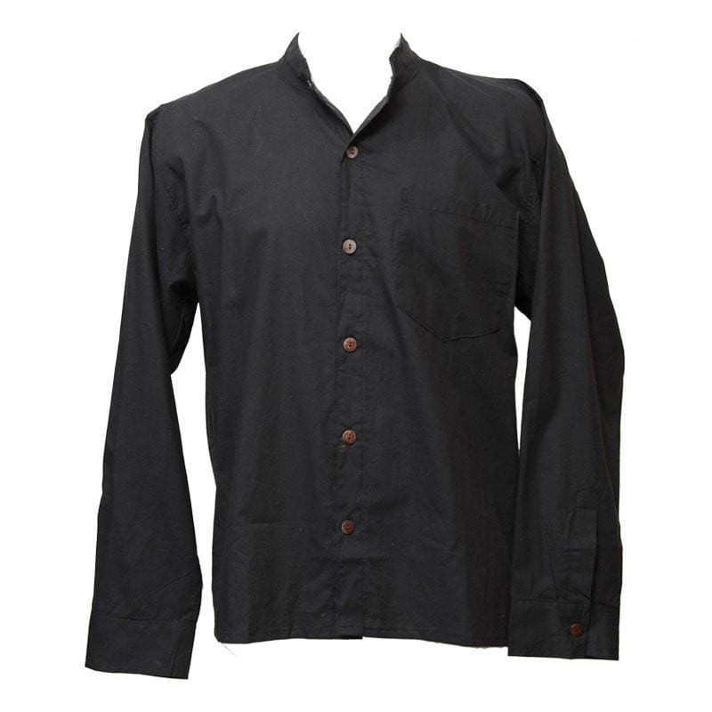 Premium Cotton Black Collarless Shirt