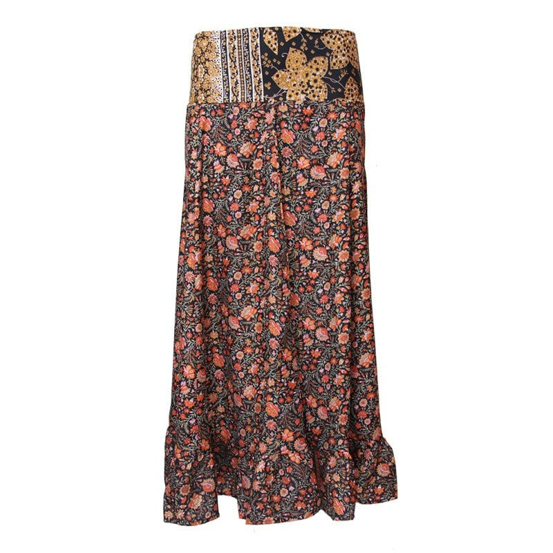 Floral Print Pep Hem Midi Skirt