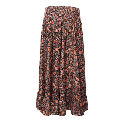 Floral Print Pep Hem Midi Skirt