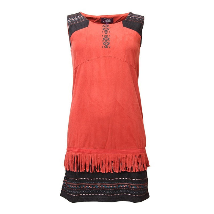 Faux Suede Fringe Shift Dress