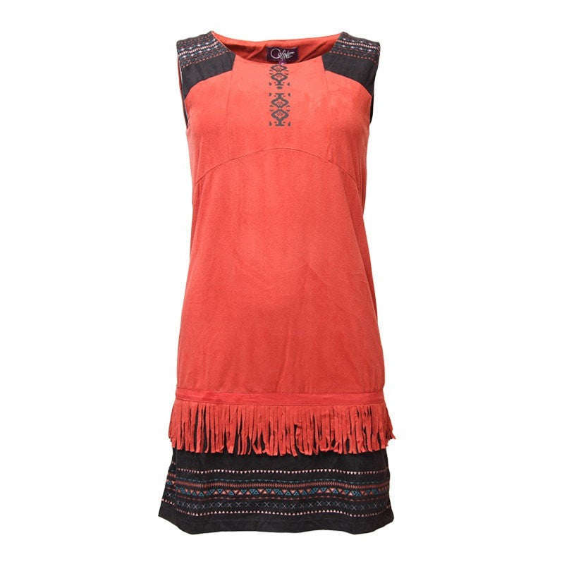 Faux Suede Fringe Shift Dress