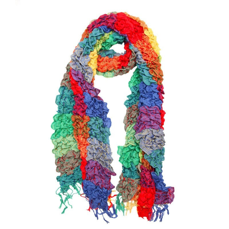 Textured Soft Check Rainbow Scarf