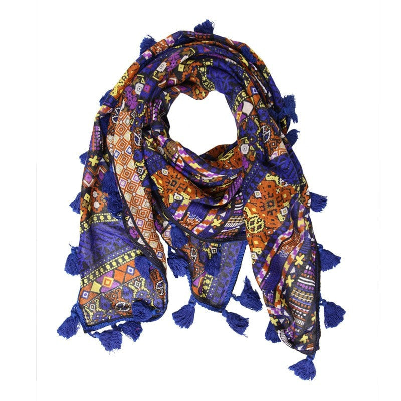 Mixed Print Tassel Scarf