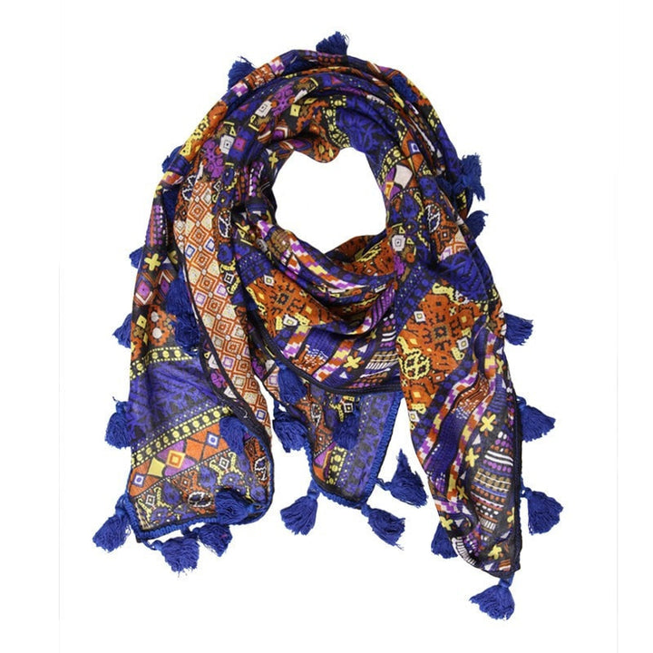 Mixed Print Tassel Scarf