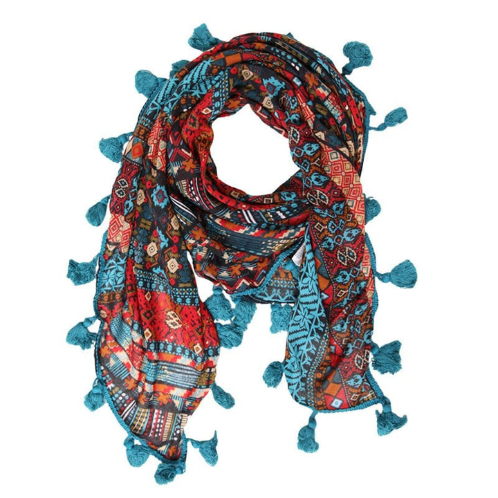 Mixed Print Tassel Scarf