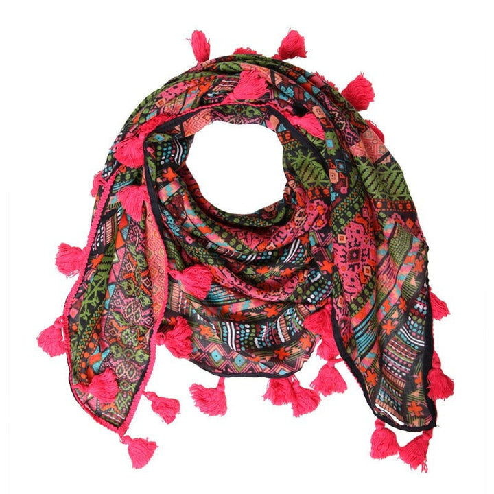 Mixed Print Tassel Scarf