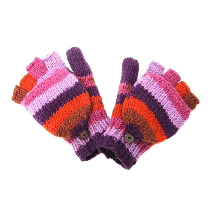 Men's Striped Fingerless Mitten Gloves