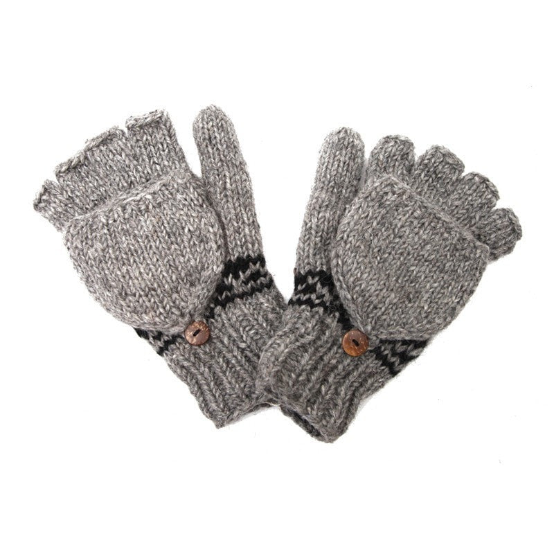 Grey Fairisle Fingerless Glove Mittens