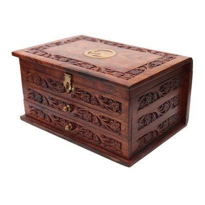 Hand Carved Jewellery Box With Drawers