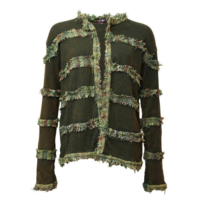 Green Cotton Jacket with Frayed Detail
