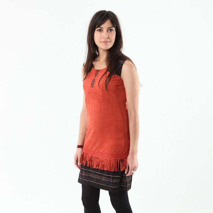 Faux Suede Fringe Shift Dress
