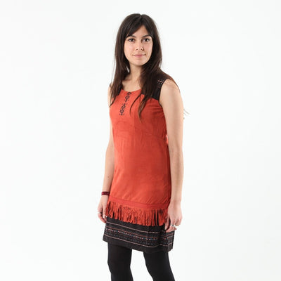 Faux Suede Fringe Shift Dress