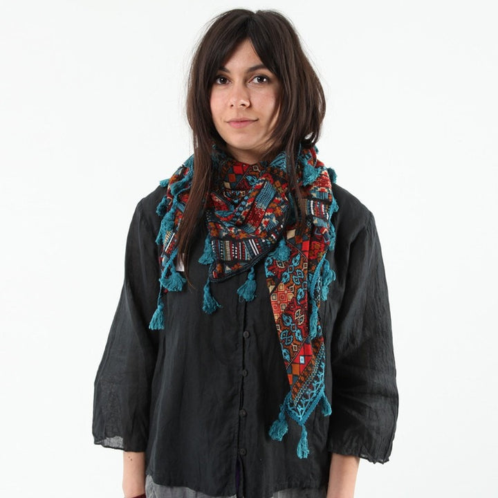 Mixed Print Tassel Scarf