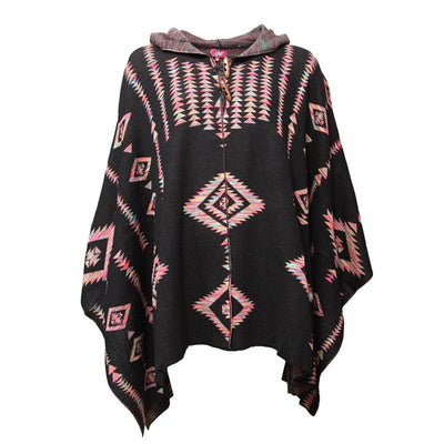 Neon Aztec Knit Hooded Cape
