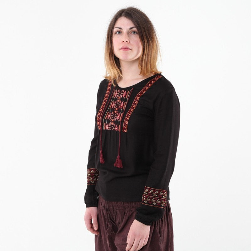 Embroidered Long Sleeve Smock Top