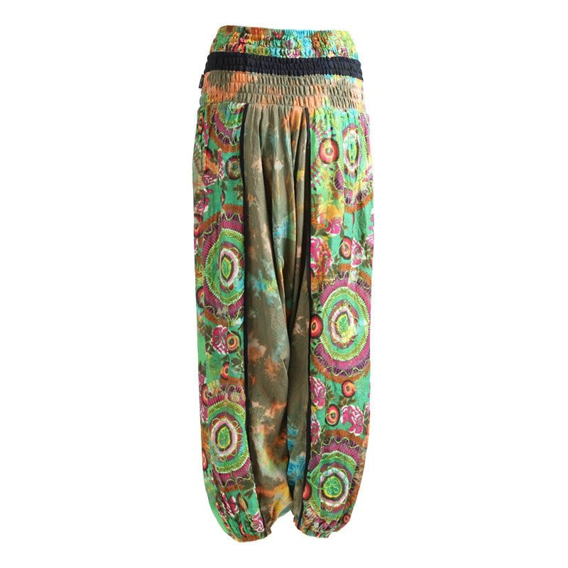 Tie Dye & Print Shirred Harem Pants