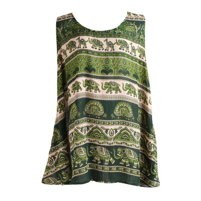 Green Flower & Elephant Print Mini Swing Dress