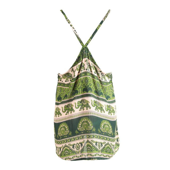 Green Flower & Elephant Print Shirred Cami