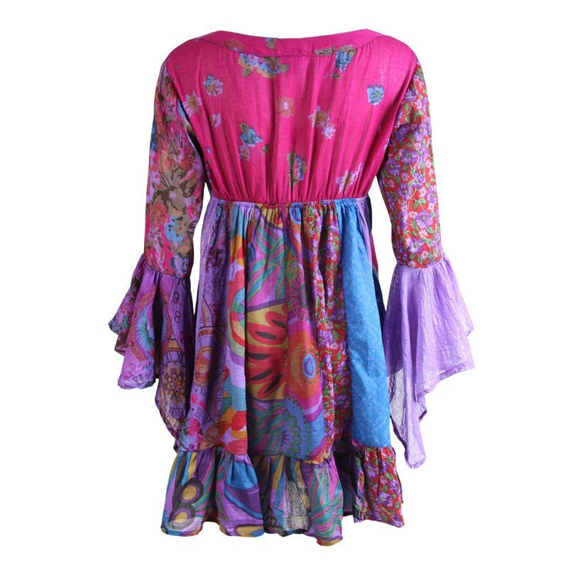 Patchwork Bell Sleeve Mini Smock Open Dress – The Hippy Clothing Co.