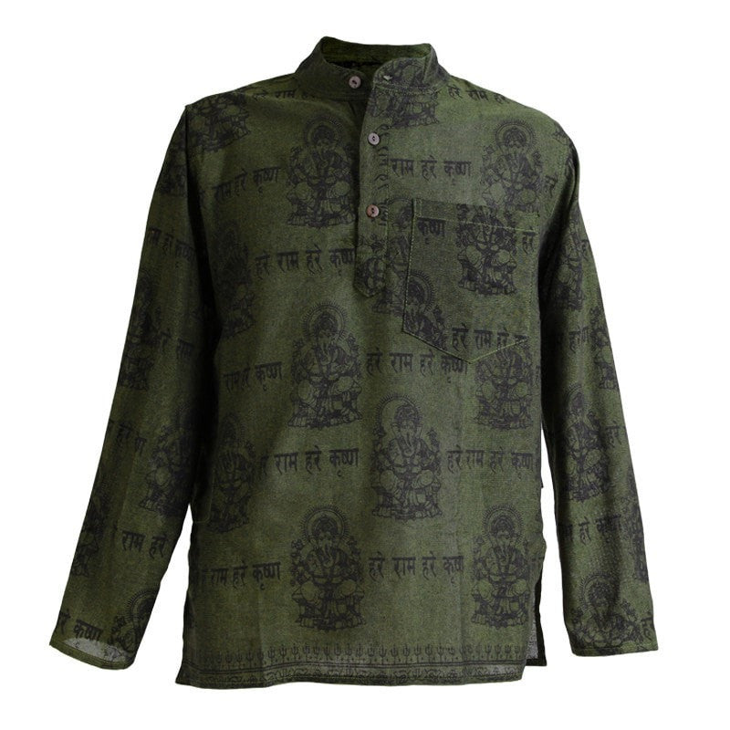 Ganesh Print Cotton Grandad Shirt