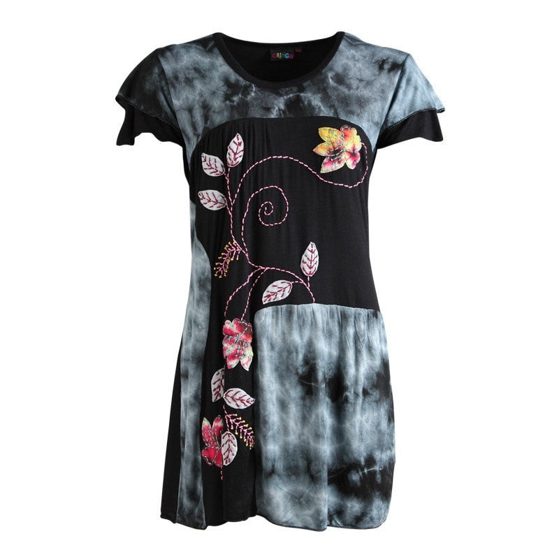 Tie Dye & Applique Flower T-Shirt Dress