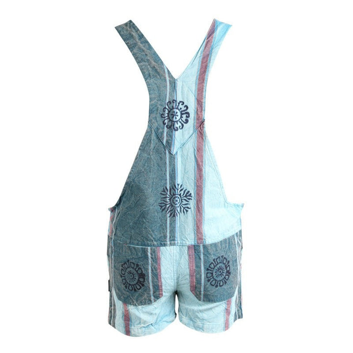 Blue Cotton Flower Print Dungaree Shorts