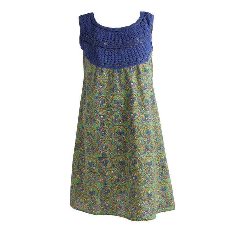 Green Floral Vines Crochet Detail Dress