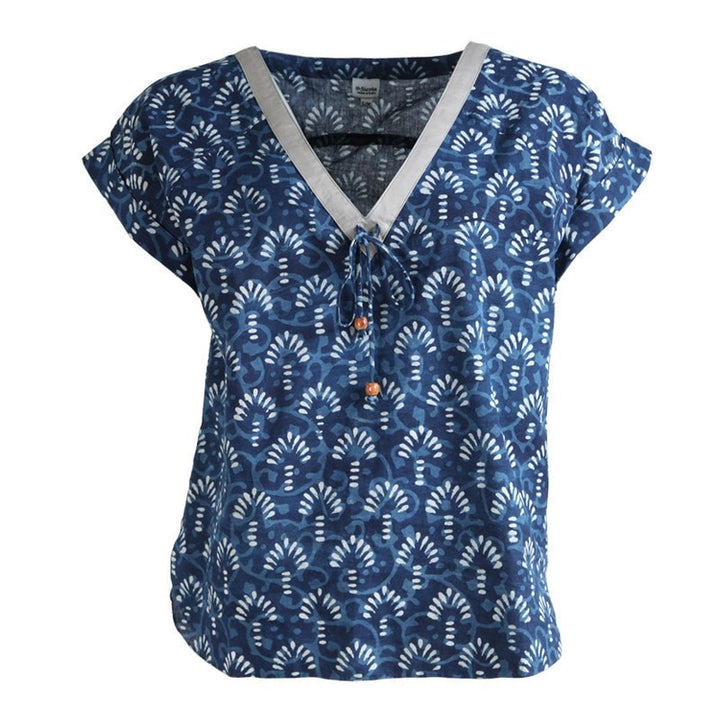 Natural Dye Indigo V-Neck Cotton T-Shirt