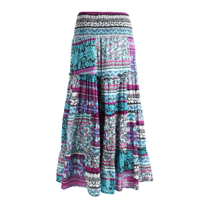 Maxi Skirt with Shirred Waist in Mixed Floral Print