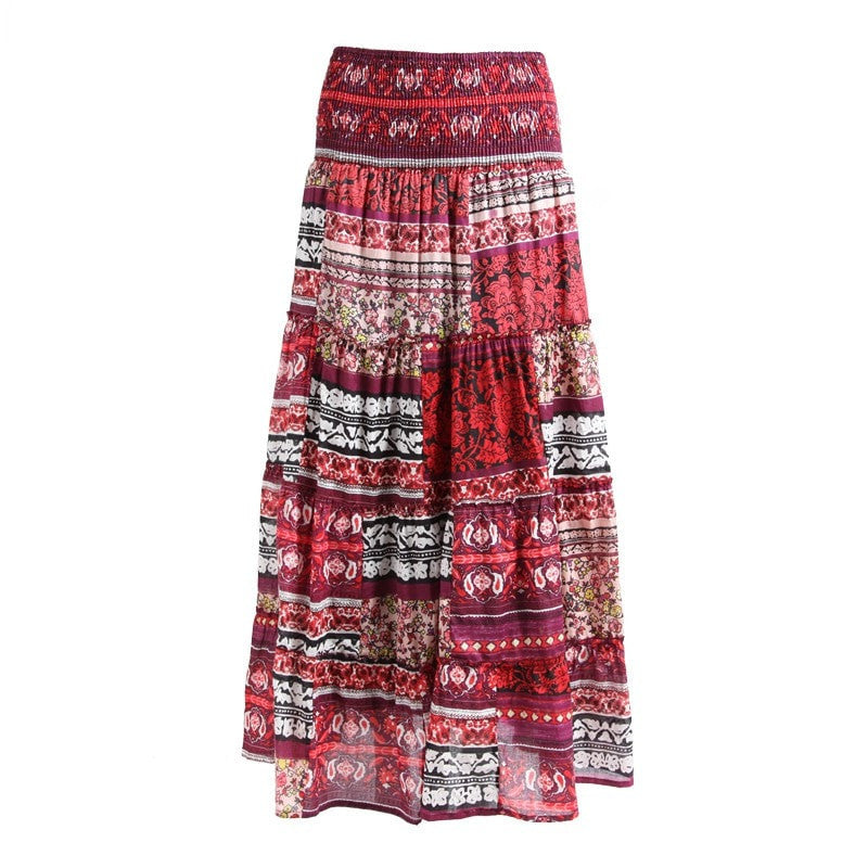 Maxi Skirt with Shirred Waist in Mixed Floral Print