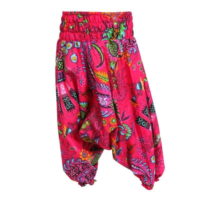 Pink Tropical Print Kids Harem Pants