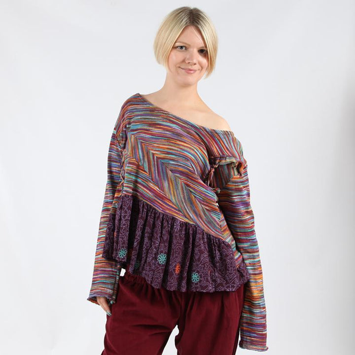 Knitted Scoop Neck Ruffle Top