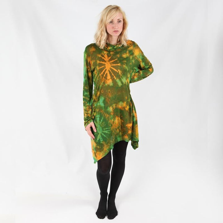 Long Sleeve Tie Dye Cowl Neck Dress