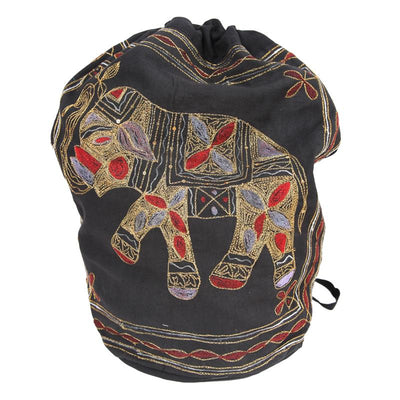 Elephant Embroidered Drawstring Slouch Backpack