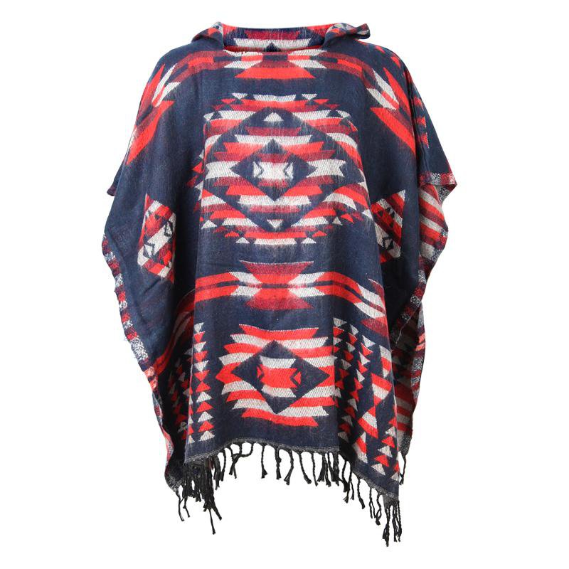 Aztec Hooded Poncho Cape