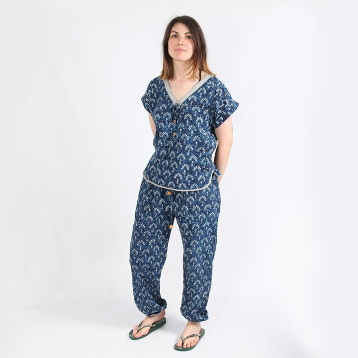Natural Dye Indigo V-Neck Cotton T-Shirt