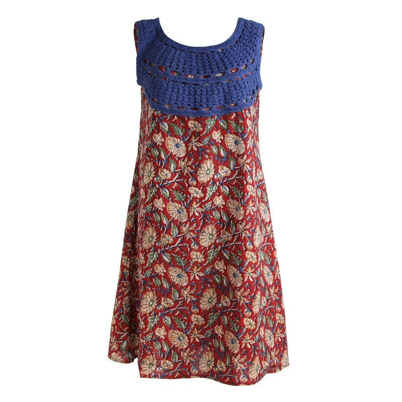 Red Crochet Neck Detail Swing Dress