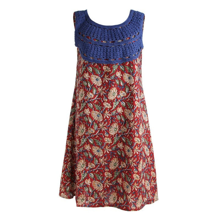 Red Crochet Neck Detail Swing Dress