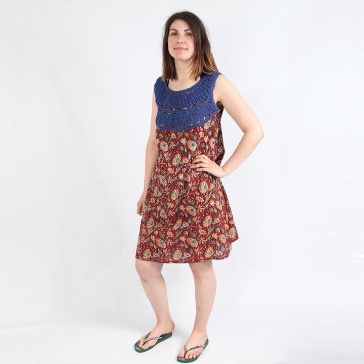 Red Crochet Neck Detail Swing Dress