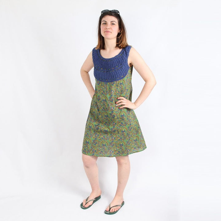 Green Floral Vines Crochet Detail Dress