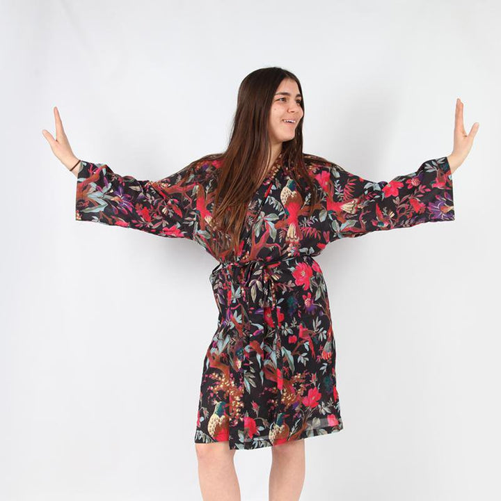 Bird Print Kimono Gown
