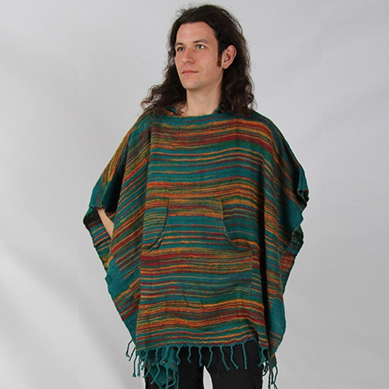 Warm Indian Hooded Poncho Green