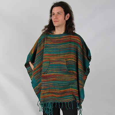 Warm Indian Hooded Poncho Green