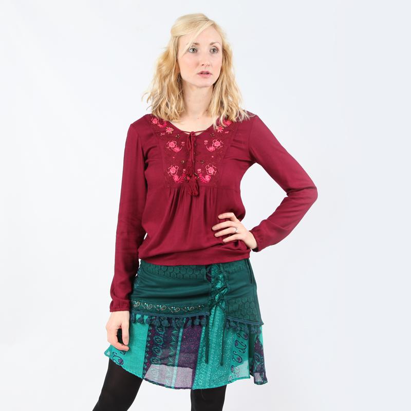 Embroidered Mini Skirt With Tassels