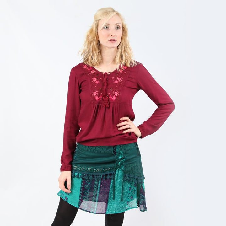 Embroidered Mini Skirt With Tassels