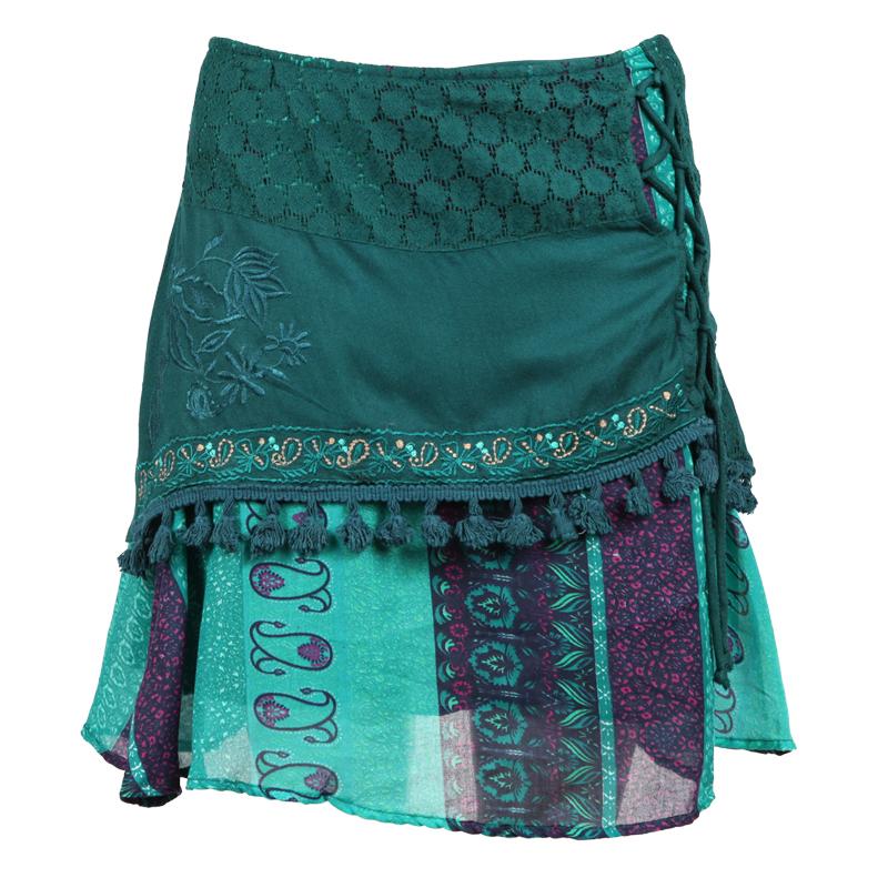 Embroidered Mini Skirt With Tassels