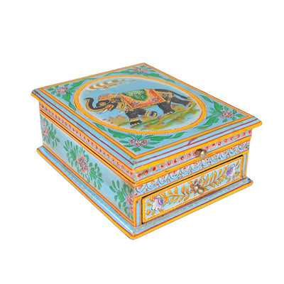 Wooden Elephant Painted 1 Drawer Jewellery Box