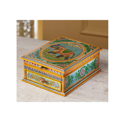 Wooden Elephant Painted 1 Drawer Jewellery Box