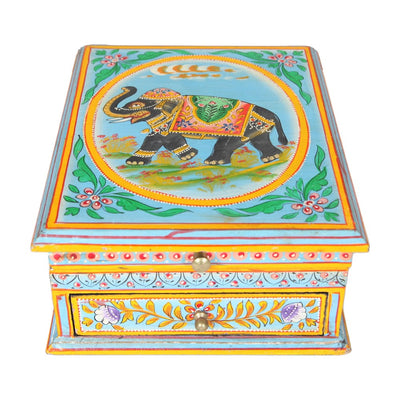 Wooden Elephant Painted 1 Drawer Jewellery Box