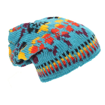 Turquoise Patterned Slouch Beanie